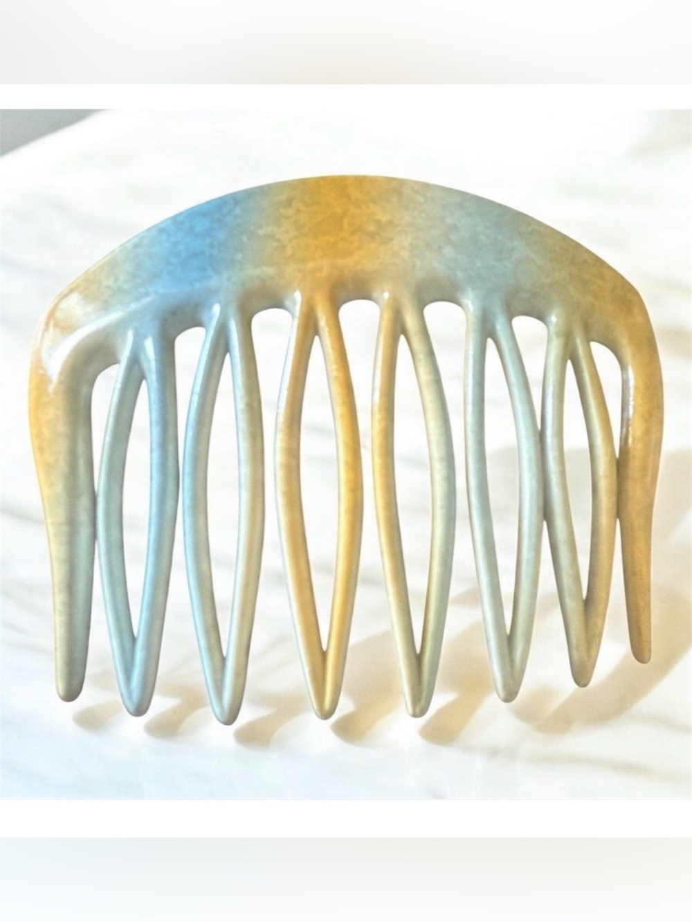 Gorgeous 1970’s French Hair Comb in Yellow Blue Ombré, Made in Paris, Unworn
